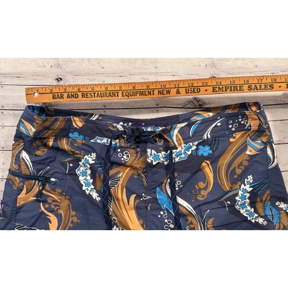 PATAGONIA Mens Board Short Sz 38 Blue Minimalist Wavefarer Nylon Fish Swim Trunk
